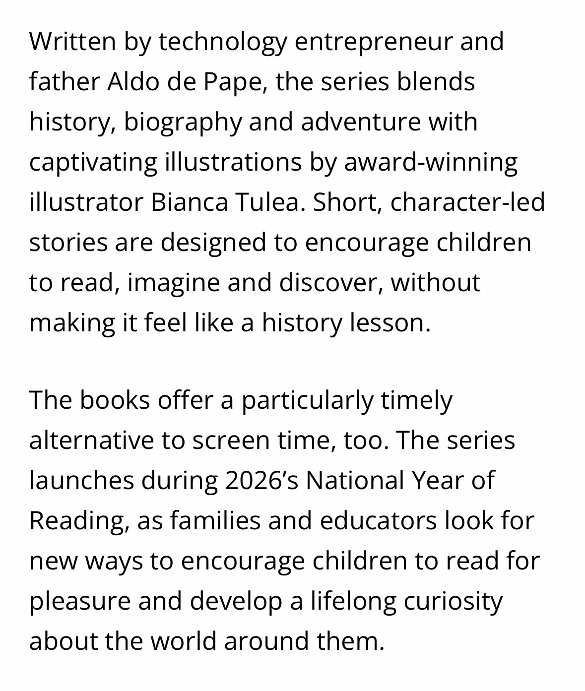Round & About Magazine feature, part 2 — on Aldo de Pape, Bianca Tulea and the National Year of Reading